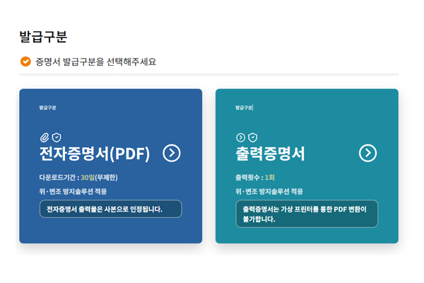발급 정보 입력 화면